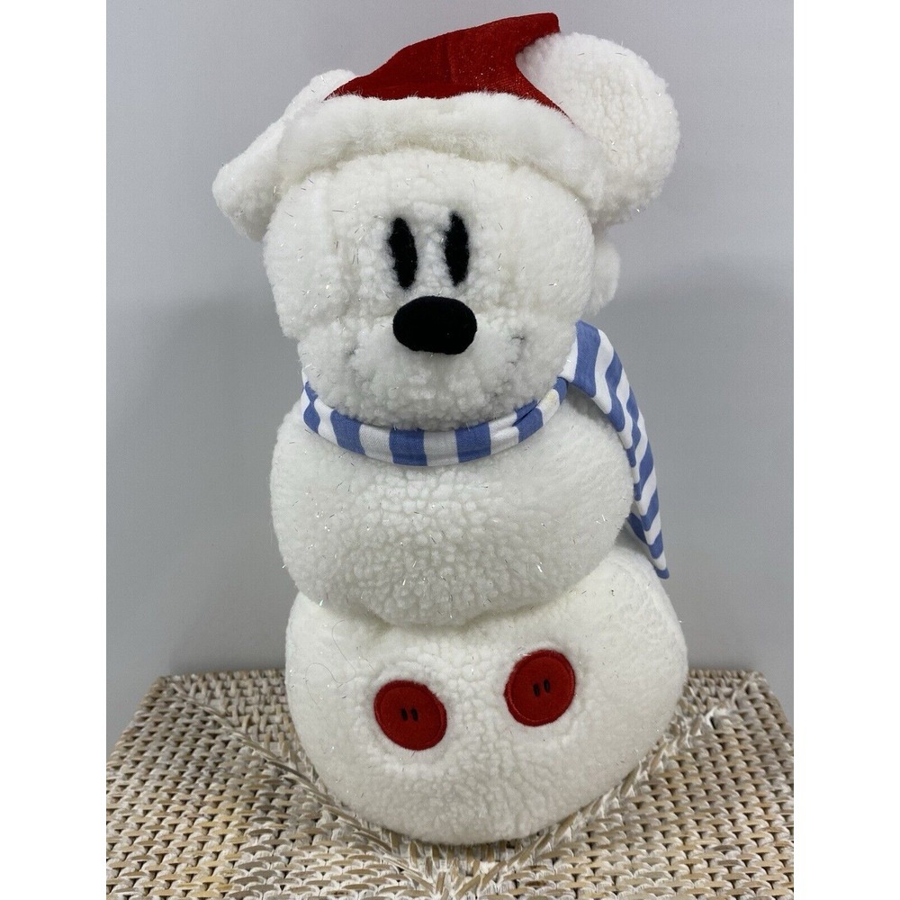 Disney Store Iridescent Plush Soft Mickey Snowman Wearing Scarf & Santa Hat 2001